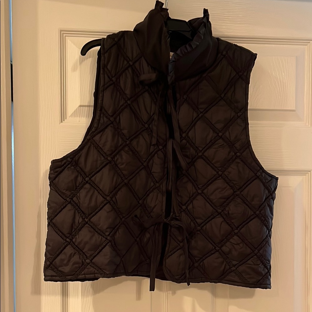 NWT Quilted Black tie-front Vest